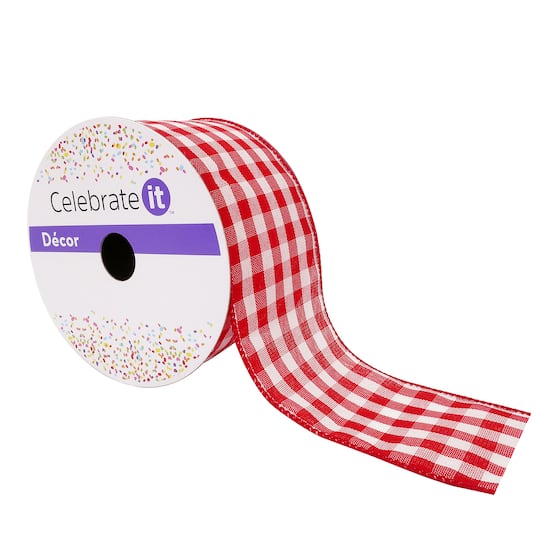 Michaels, 2.5" x 25ft. Wired Gingham Ribbon by Celebrate It™ – Category: Decorative Ribbon